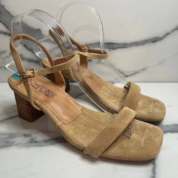 Rachel Zoe Classic Women's Tan Leather Stacked Heel Strappy Olivia Sandals Sz 8 - Picture 1 of 5